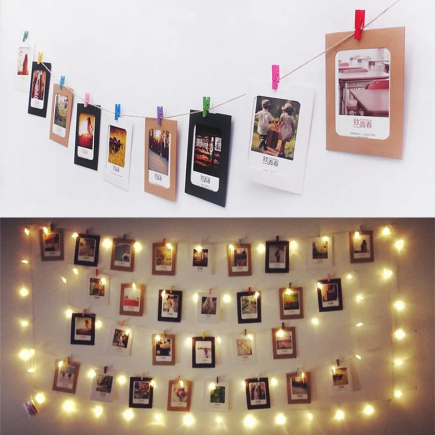 

3/4/5 inch DIY Combination 10Pcs Wall Photo Frame with 10pcs Clips and Rope DIY Hanging Wall Picture Album Kraft Home Decoration