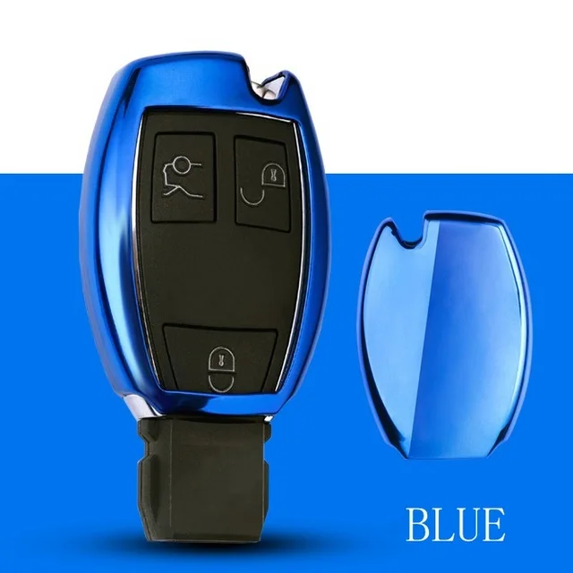 Авто ключ чехол для Mercedes-Benz A/B/C/E/ML/GL/S /GLA/GLK/CLS/CLA E260L ключ держатель оболочки удаленной машине ключ крышка - Название цвета: blue