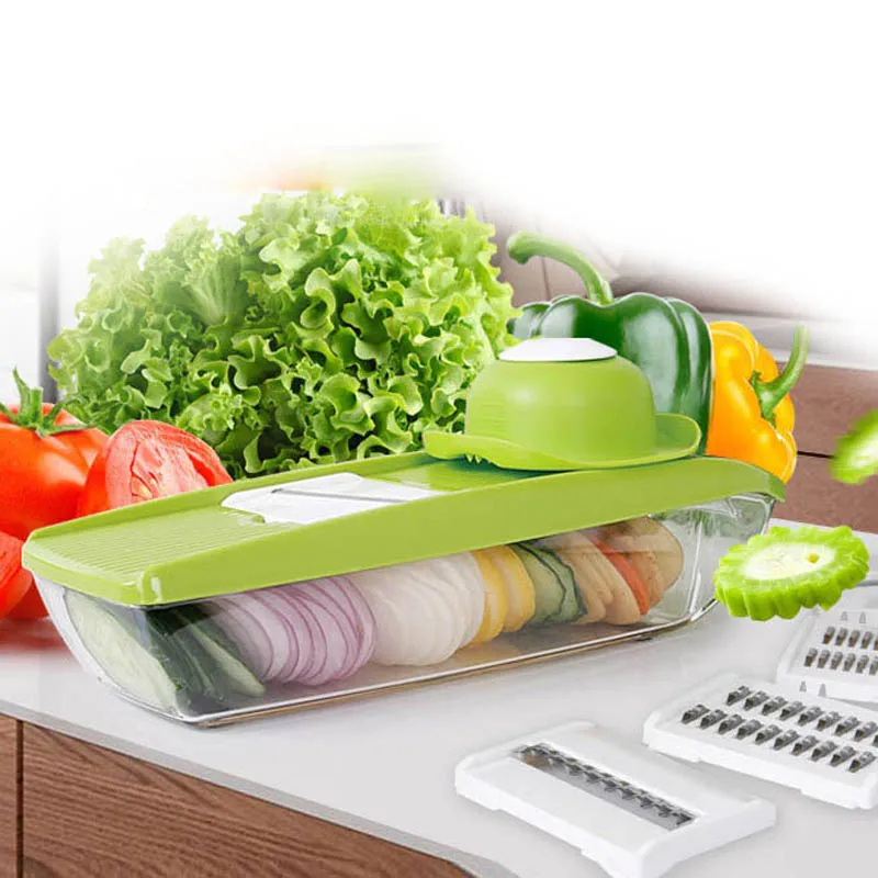  Kitchen Tools Multifunction Vegetable Cutter With 5 Interchangeable Stainless Steel Blades Vegetables Grater  Peeler Slicer Box 