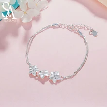 SA SILVERAGE, настоящее 925 пробы, серебряные цветы, цепочка, браслет для женщин, хорошее ювелирное изделие, 925 серебряные браслеты с подвесками, браслеты