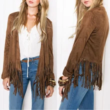 Chaqueta de otoño para mujer Boho de manga larga de Color sólido Cool Streetwear borla abrigo con flecos para damas chaqueta Vintage