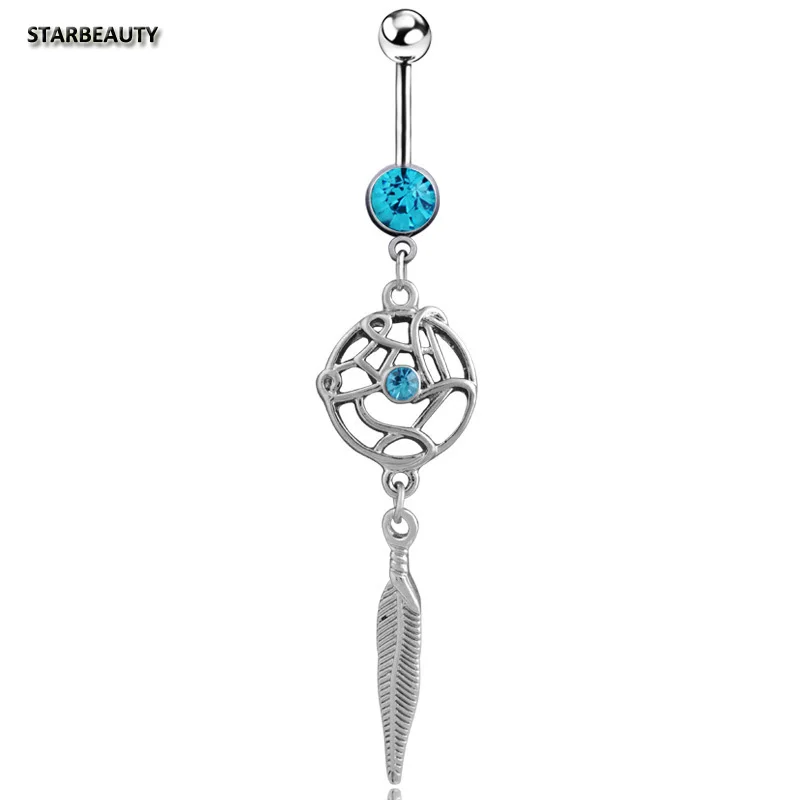 New Feather Dream Pursuer Navel Piercing Ombligo, Lake Blue Belly