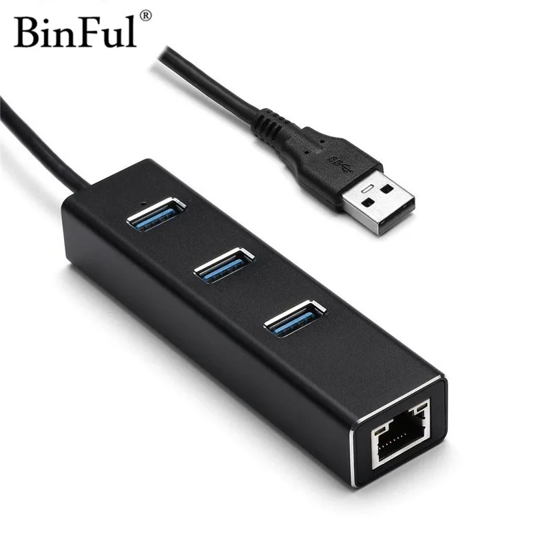 

BinFul Aluminium 3 Ports High Speed USB 3.0 Hub with RJ45 10/100/1000Mbps Gigabit Ethernet Adapter LAN Converter for Computer PC