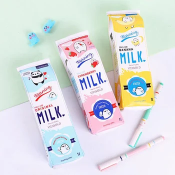 

1PC 2018 New arrival Novelty milk bottle design pencil&pen bags Big storage pencils bag Office material School supplies(tt-2982)