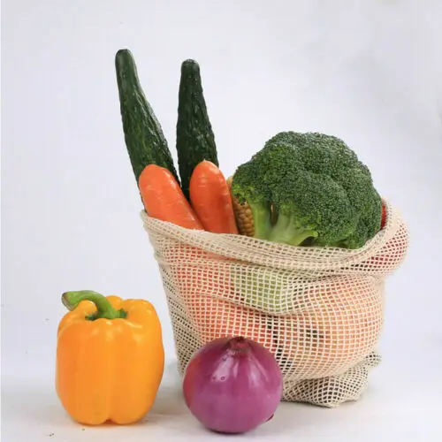 Многоразовые Сетчатые Сумки на шнурке моющиеся мешки для хранения продуктов
