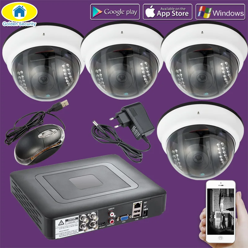 Золотой безопасности 4ch CCTV DVR 2000tvl 720 P наблюдения AHD Камера 22 свет ИК-Ночное видение