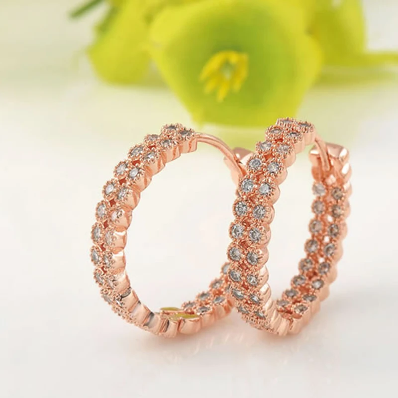 

BOAKO Rose Gold Hoop earring for night bar party Women Circle Earrings Micro setting Cubic Zirconia crystal bijoux Jewelry Z3