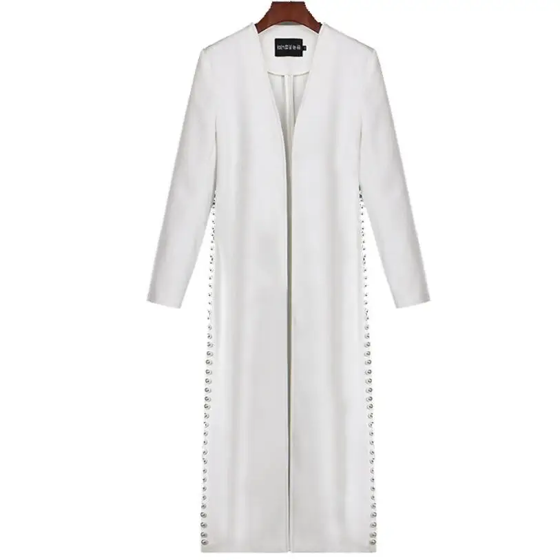 Зимнее модное женское длинное белое жемчужное теплое пальто, дамские двухсторонние шерстяные кашемировые кардиганы, пальто - Цвет: white
