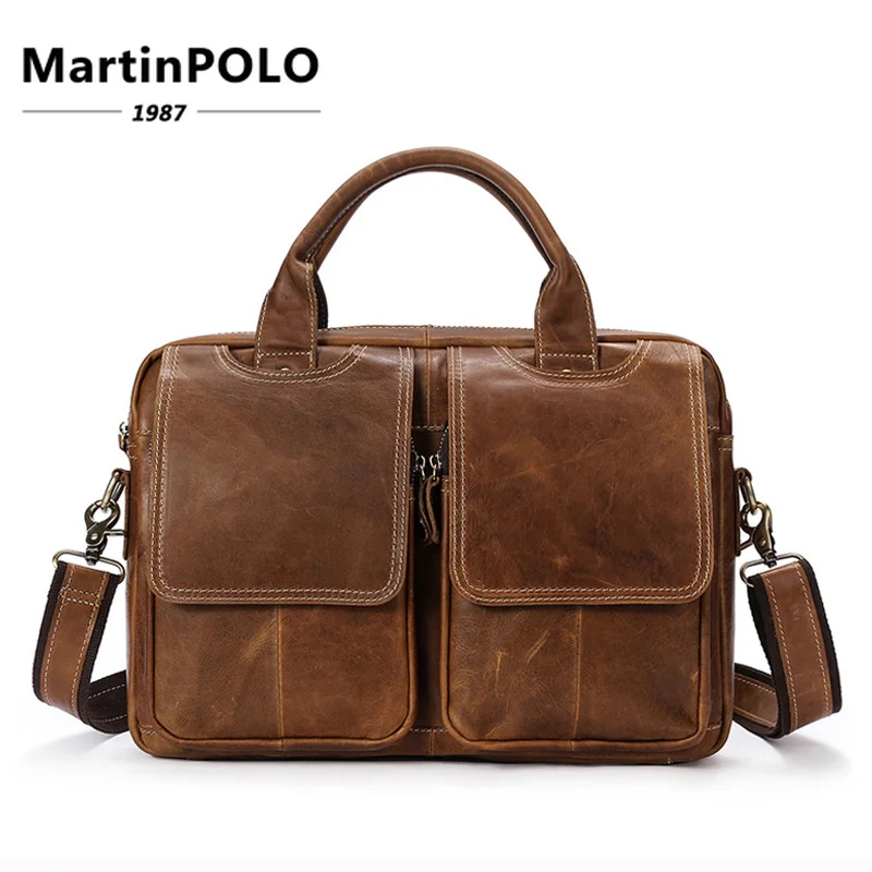 

Genuine Leather Bag Business Men Bags Male Leather Laptop Tote Briefcases Men Messenger Bags Zipper Shoulder Bags MLT7223