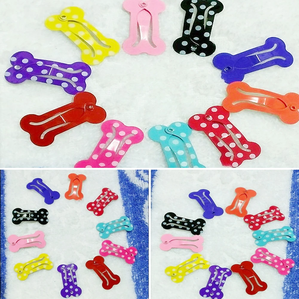 10pcs/lot 2.5cm Colorful Pet Hair Clip Bone Design Pet Dog Hair ClipsPet Hair Grooming Accessories