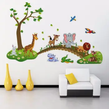 

Cartoon Animals Cute Tree Elephant Lion Rabbit Monkey Removable Wall Decal Stickers Kids Baby Nursery Room Decors