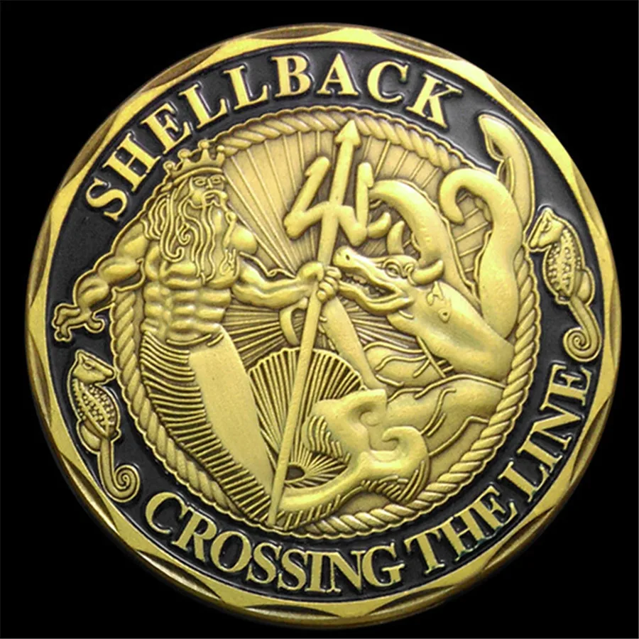 DHL,, 50 шт./партия, американский морской Shellback, пересекающий линию моряка, наградная монета, подарок, горячая распродажа, позолоченные монеты