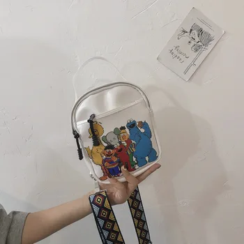 

Sesame Street Handbags New Shoulder Bag Female Wild Simple Casual Zipper Messenger Cartoon Small Square Printing Package