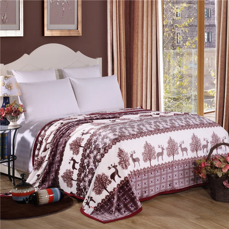 

Fashion Style Brown Deer Tree Pattern Bedspread Blanket High Density Soft Blanket To On For The Sofa/Bed/Car Portable Plaids