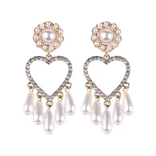 New Arrival Heart Simulated Pearl Dangle Earrings for Women Luxury Statement Bohemian Water Drop Crystal Earring Wedding Jewelry