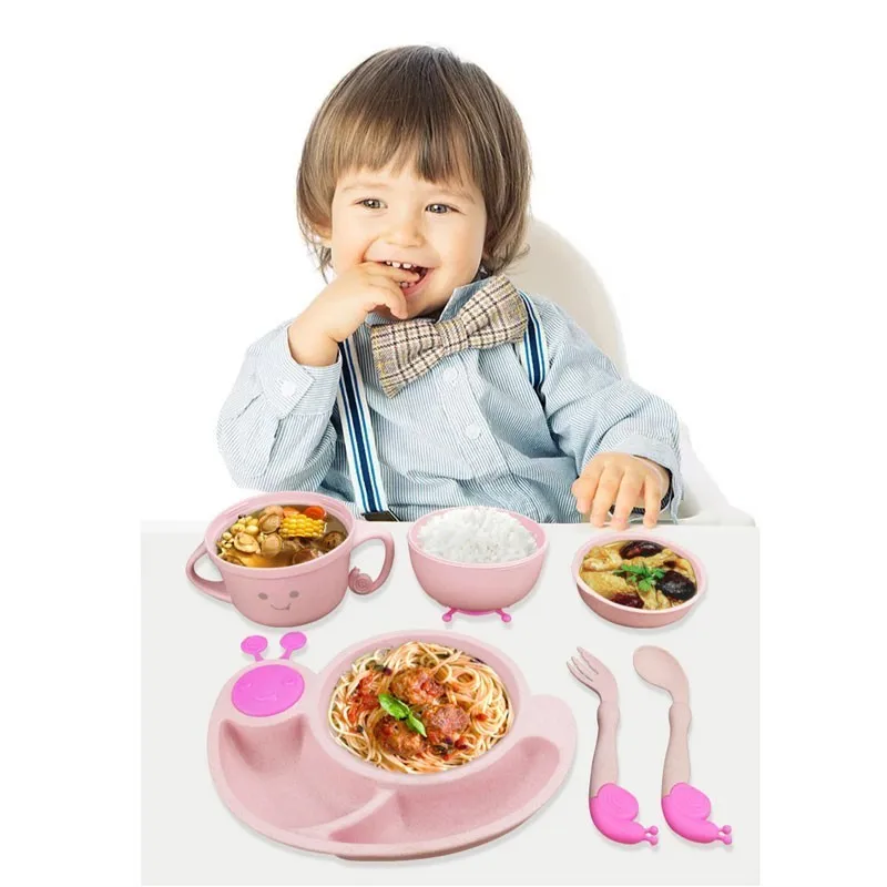 6pcs Children's Tableware Set Wheat Straw Food Feeding Dinnerware Cute Baby Dishes Kids Plate Training Spoon Fork Prato Infantil | Мать и