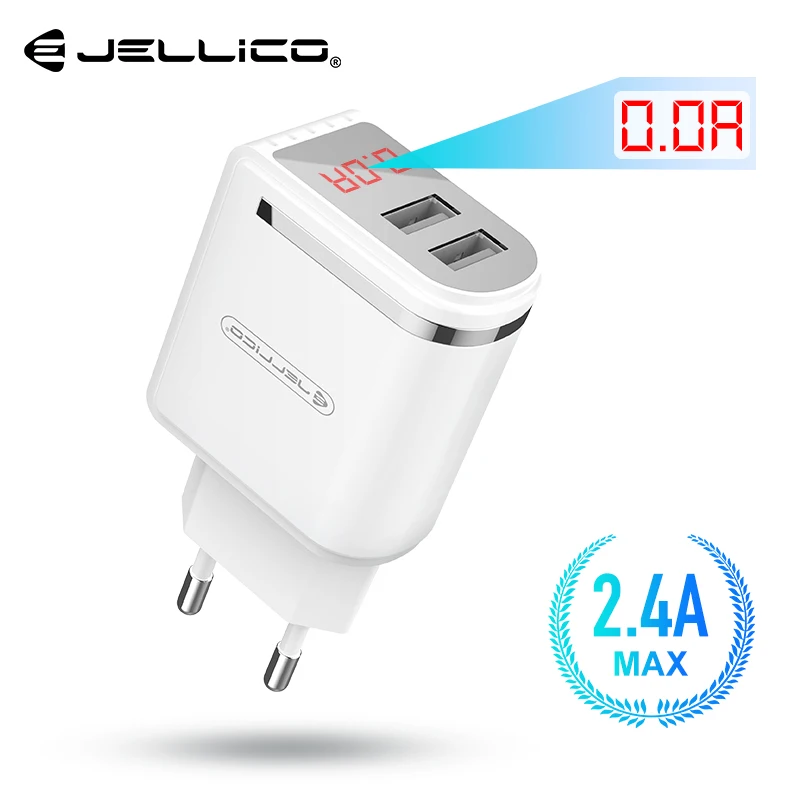 

Jellico LED Display 2 USB Charger For iPhone 2.4A Fast Charging Wall Charger For Samsung Xiaomi EU Plug LED Mobile Phone Charger