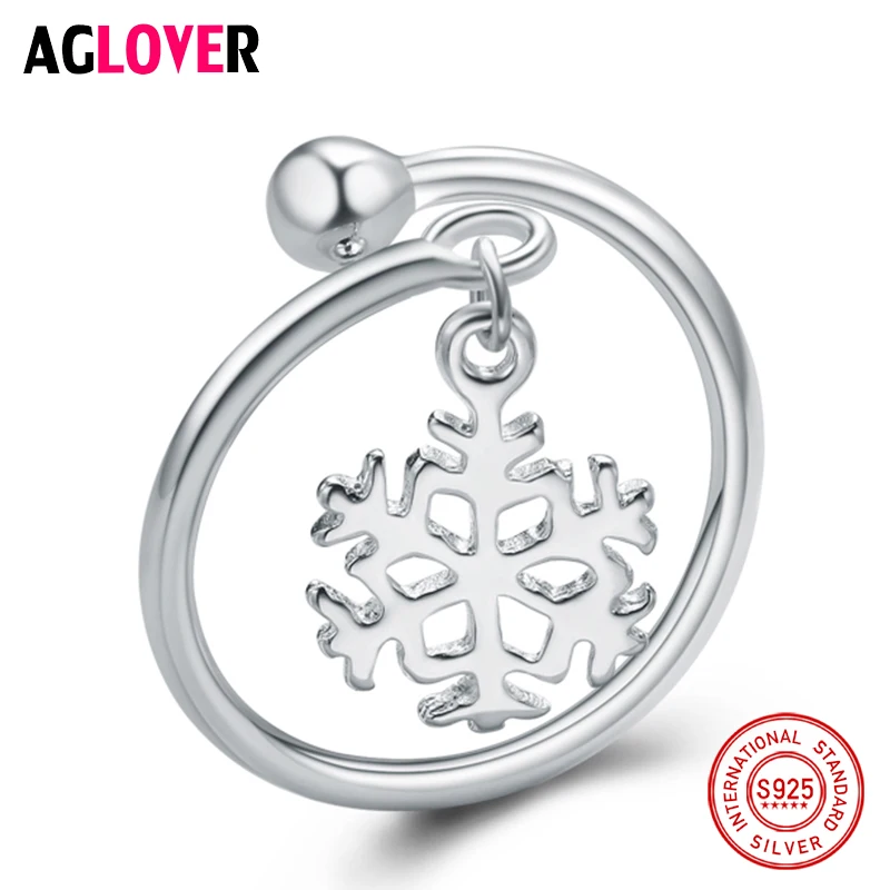

925 Sterling Silver Snowflake Ring Romantic Snow Flower Floral Finger Rings Women Jewelry Encircle