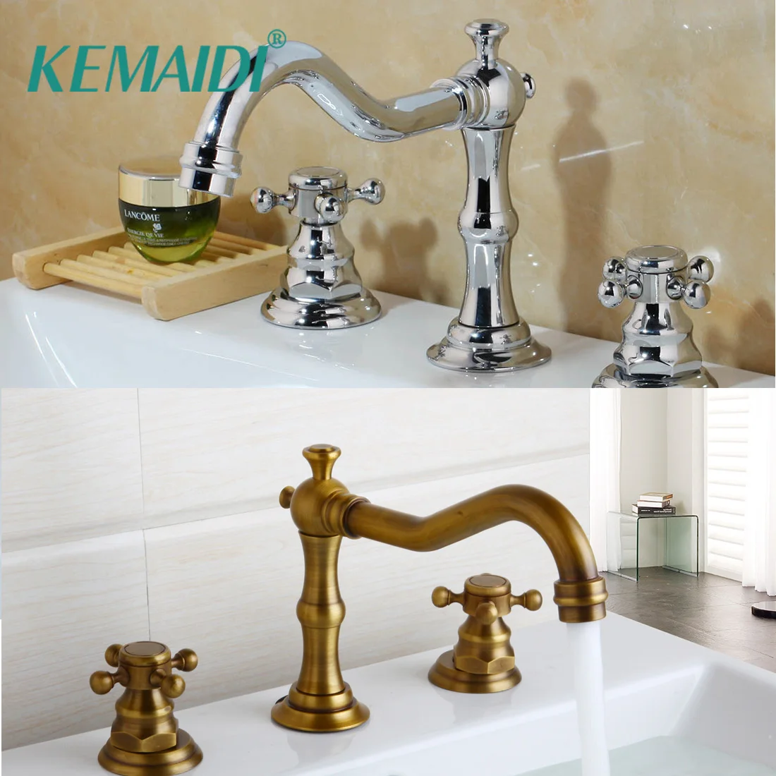 KEMAIDI Bathtub Faucet 3pcs Basin Faucets Antique Brass /Chrome /Black