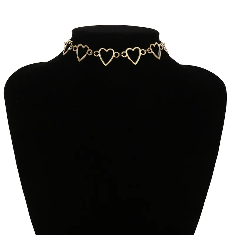 Простые Чокеры сердца ожерелье для женщин классические женские Позолоченные Сплав короткое ожерелье из золотой цепочки-Чокеры с кулоном модные украшения