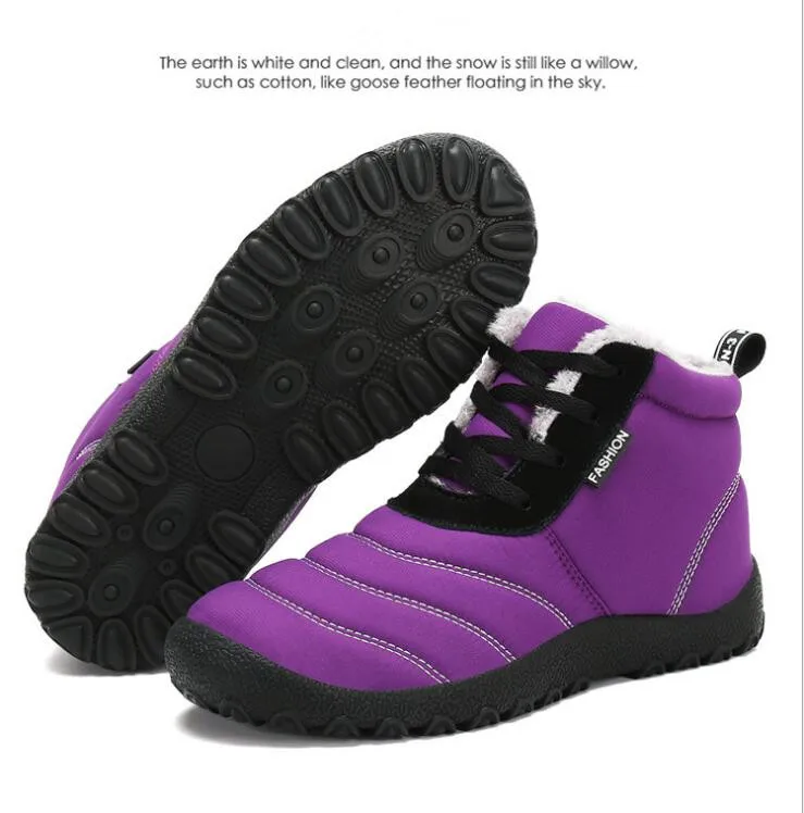 Зимние ботинки мужская водонепроницаемая повседневная обувь мужские ботильоны с плюшевой подкладкой на нескользящей подошве теплые уличные кроссовки 35-46 - Цвет: Фиолетовый
