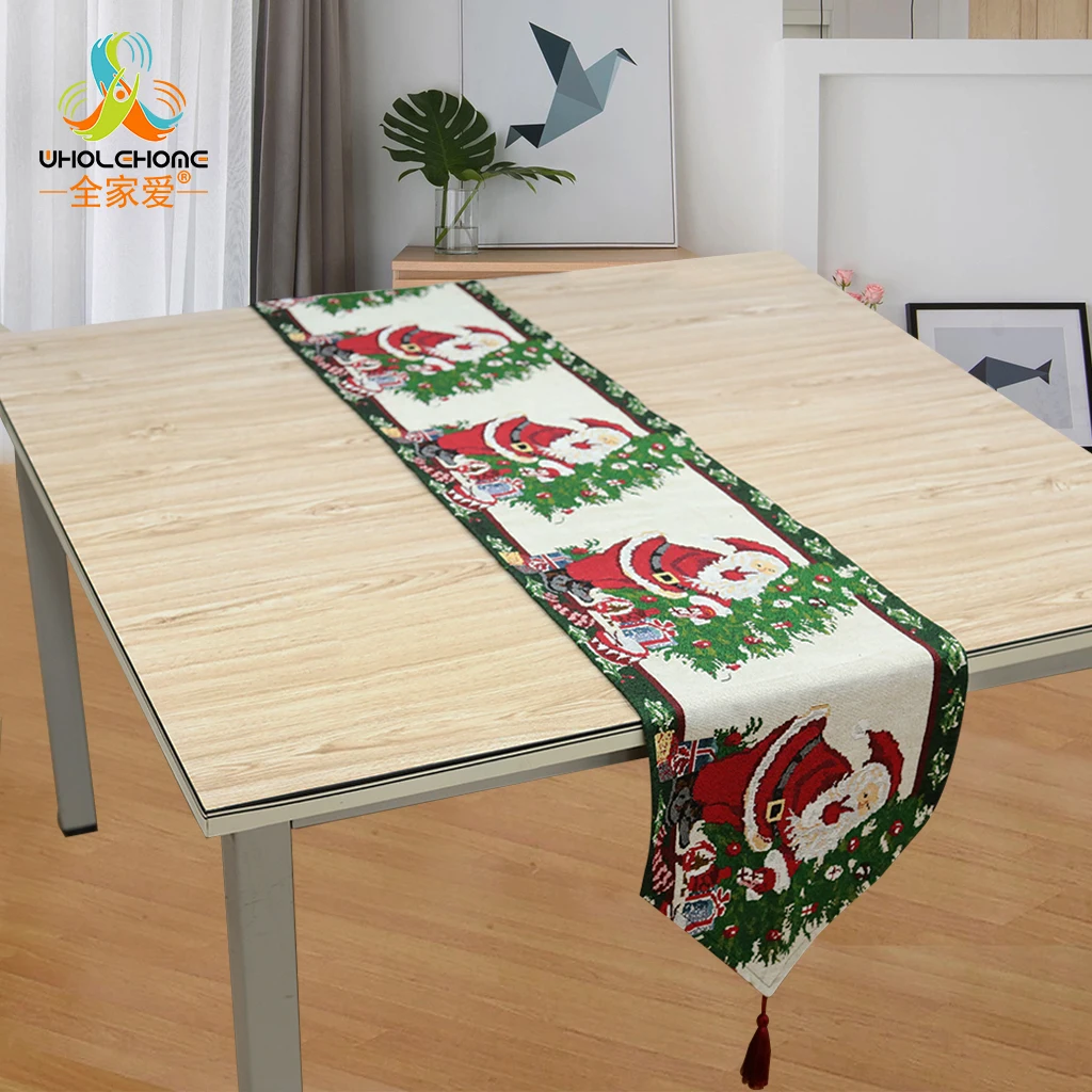 33x180cm Christmas Table Runner Polyester Cotton Xmas Santa Claus