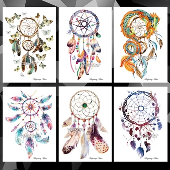 

Waterproof Temporary Tattoo Sticker watercolor Feather gems dream catcher pattern tattoo Water Transfer body art fake tatto