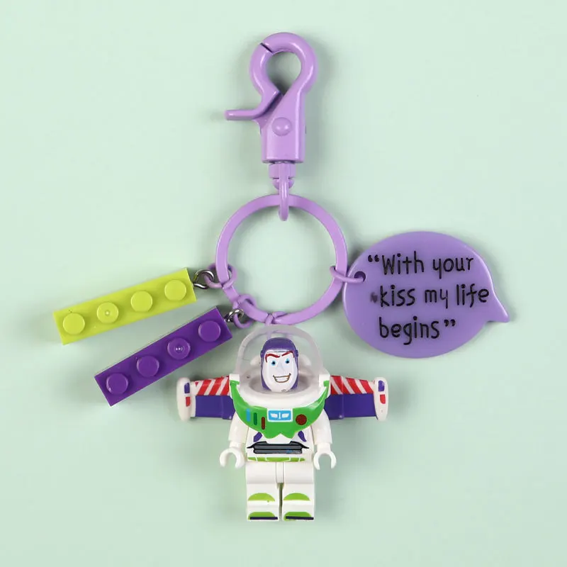 

Cute Toy Story Buzz Lightyear Doll Keychain Cartoon Unicorn Batman Superman Building Block Graphic Toy keyrings for Children