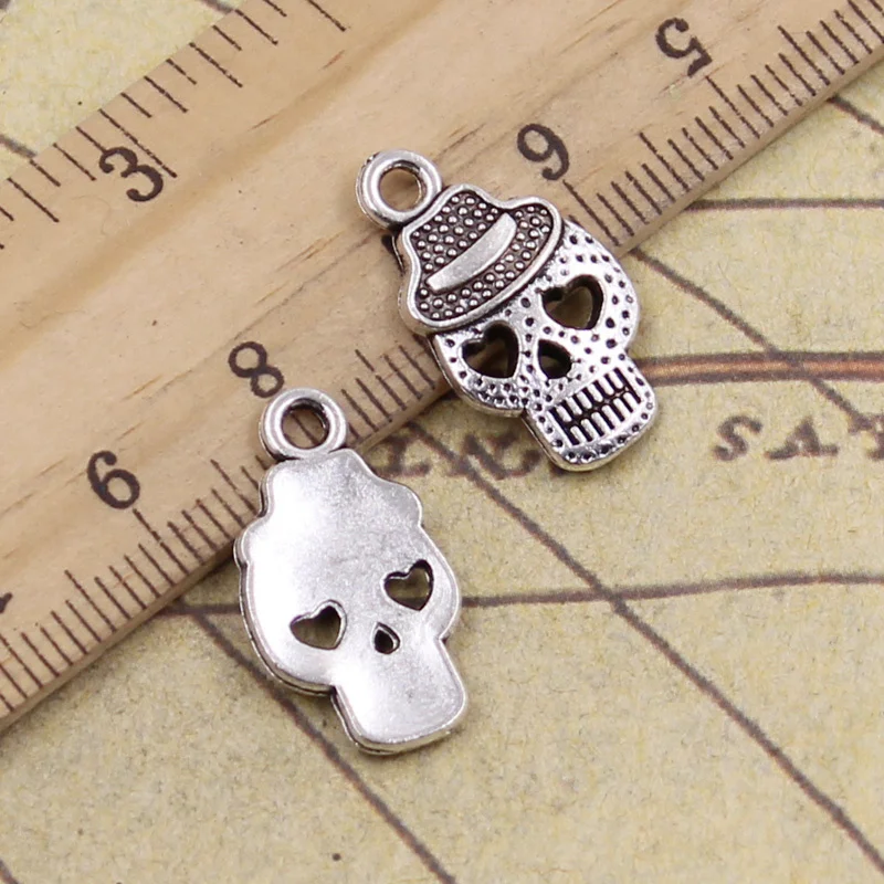 25 шт. Подвески Скелет Череп с шляпой 21x12 мм античная бронза серебряный цвет кулон
