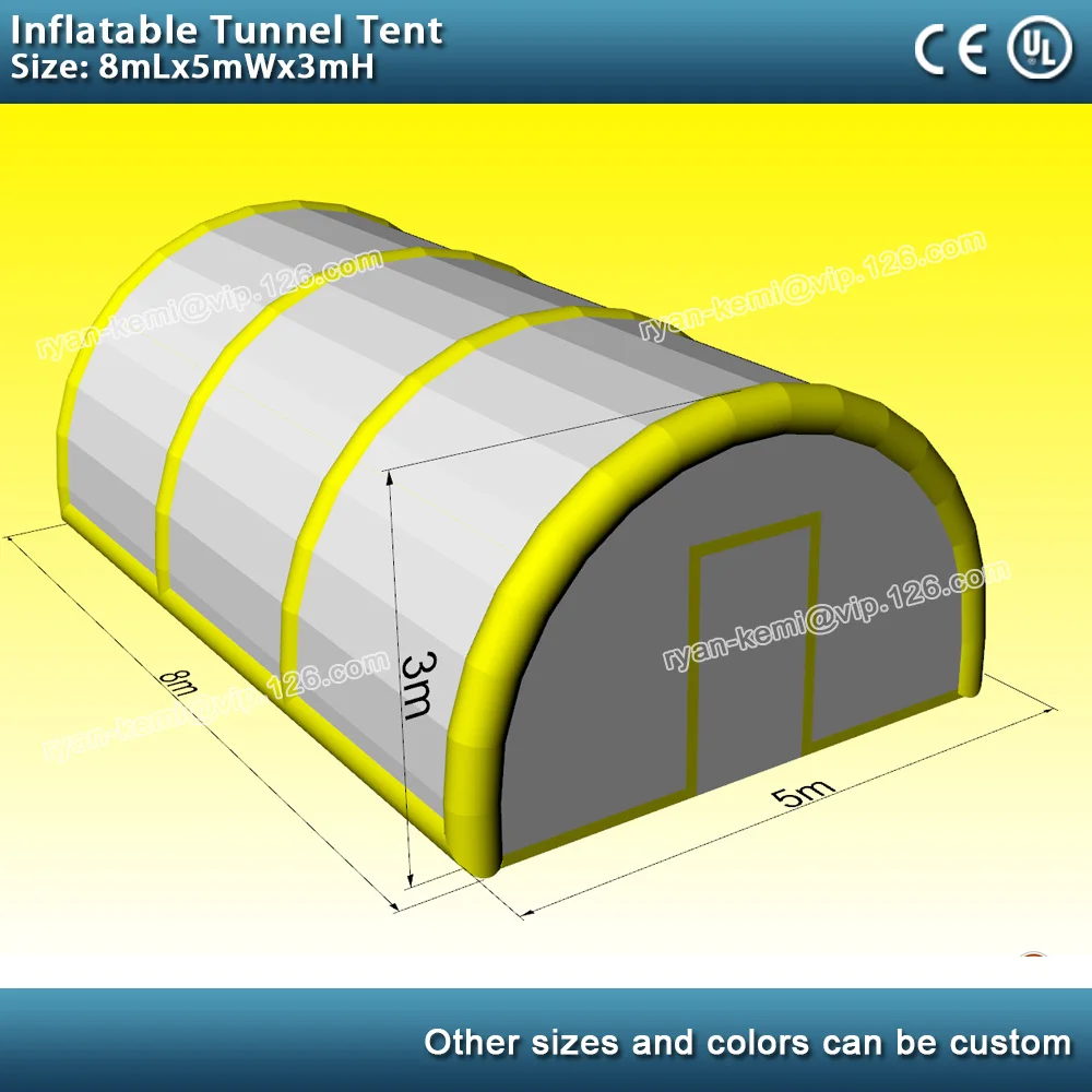 dimension drawing of 8mLx5mWx3mH PVC tarpaulin inflatable tunnel tent