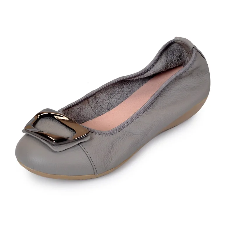2018 Spring Flats Women Metal Decoration Loafers Genuine Leather Slip On Ballet Flat Shoes For Woman Plus Size Mocasines Mujer (17)