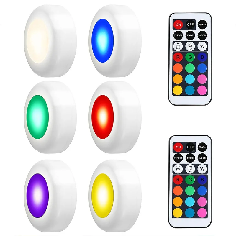 

Wireless LED Under Cabinet Light Dimmable Touch Sensor RGB LED Puck Lights For Cupboard Wardrobe Stair Closet Hallway Night Lamp