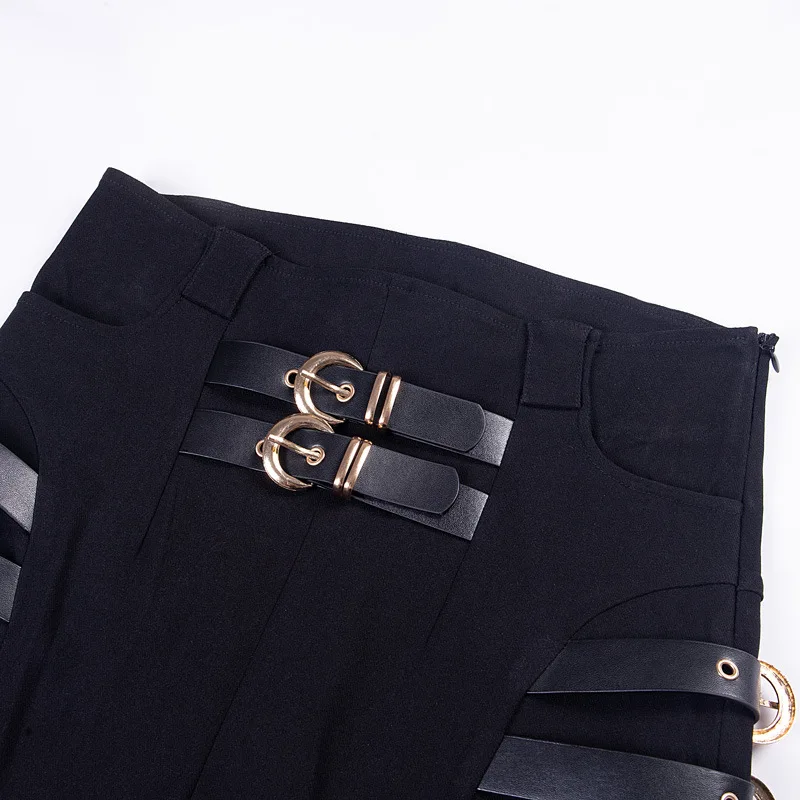 Модная новинка, модные женские уличные узкие брюки с высокой талией, женские черные брюки с декоративным поясом, стройная модель