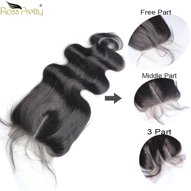 ross pretty hair body wave 4x4 closure pre plucked baby hair middle part and three part stock