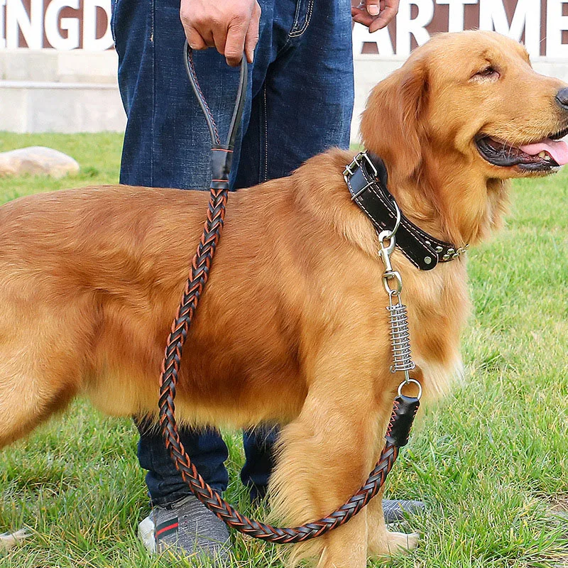 Heavy Duty Large Dog Collar and Leash Set Adjustable Leather Collar No