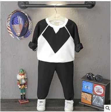 Children suit black white sweater pants for boys two clothes and trousers