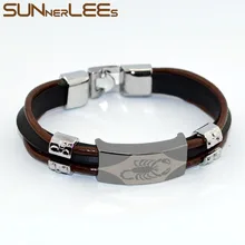 SUNNERLEES модные ювелирные изделия мужские Мальчики Черный Коричневый браслет из нержавеющей стали браслет из искусственной кожи LB101