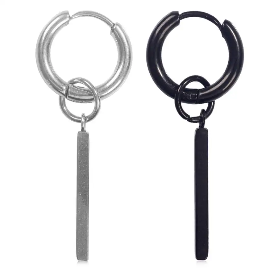 

1PC Hot Cool Men Steel Hoop Earrings Simple Chain with Leaf Round Circle & Small Tree Skull Pendent Ear Piercing Punk Jewelry