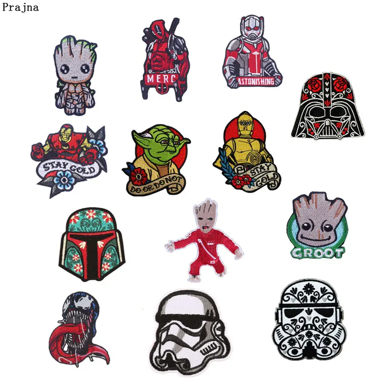 

Prajna Groot Star Wars Embroidered Patches Iron On Clothes Patches Yoda Storm Trooper Force Awakens Clothing Badge Accessories H