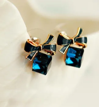

jewelry fashion Gold Bowknot Cube Crystal Earring Gold Square bow Earrings for WomenPretty gift