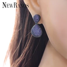 Серьги-гвоздики из чистого циркония, серьги в форме капель, цвет фиолетовый, черный, покрытие Brincos для женщин, модное ювелирное изделие EWX004442