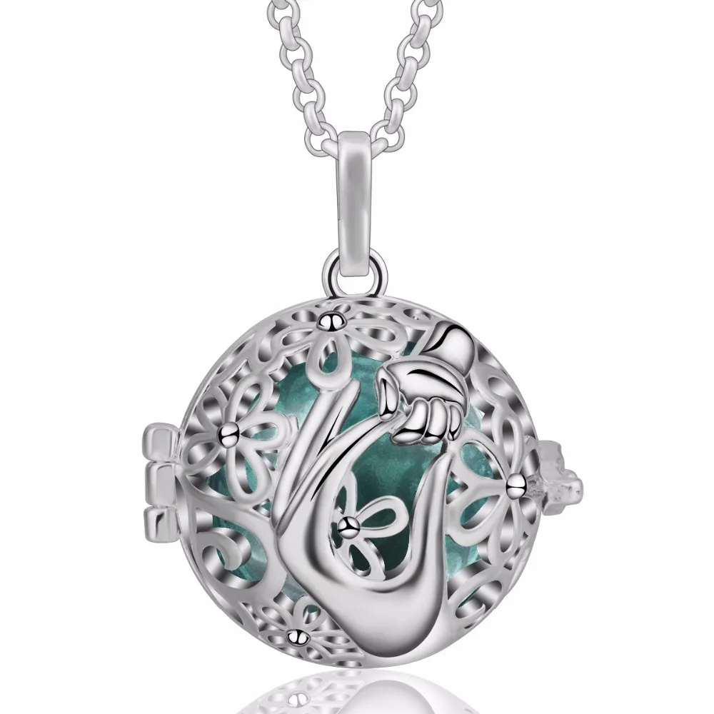 

Female Necklace Jewelry Hand In Hand Design Locket Cage Pendant Floating locket Long Chain With 36colors Bell Ball Jewelry