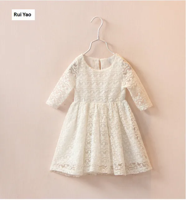 

Y1046251 Retail 2017 New Summer Baby Girl Dress Lace Solid Half Sleeve O-Neck Collar Fashion Girls Dress Girls Clothes