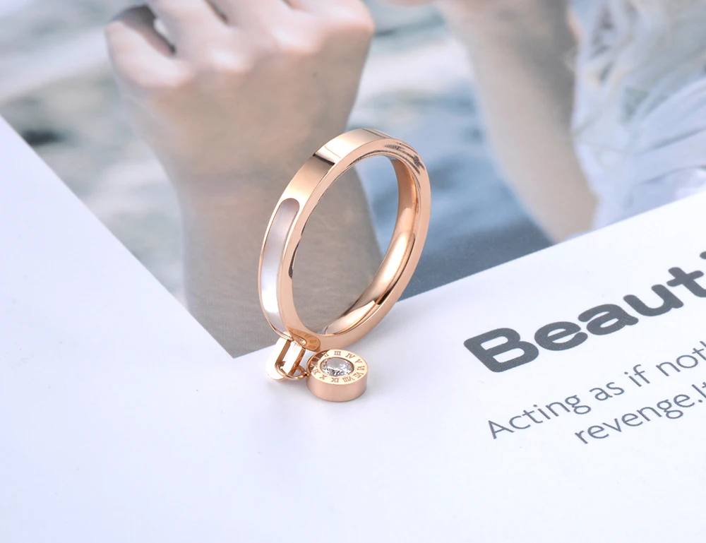 Wedding Rings Finger Rings Womens Ring Jewelry Rings Ring Jewelry Cubic Zircon Ring Lokaer Trendy Rose Gold Plated CZ Crystal Rhinestone Titanium Steel White Shell Wedding Rings For Women Engagement Gifts R19064