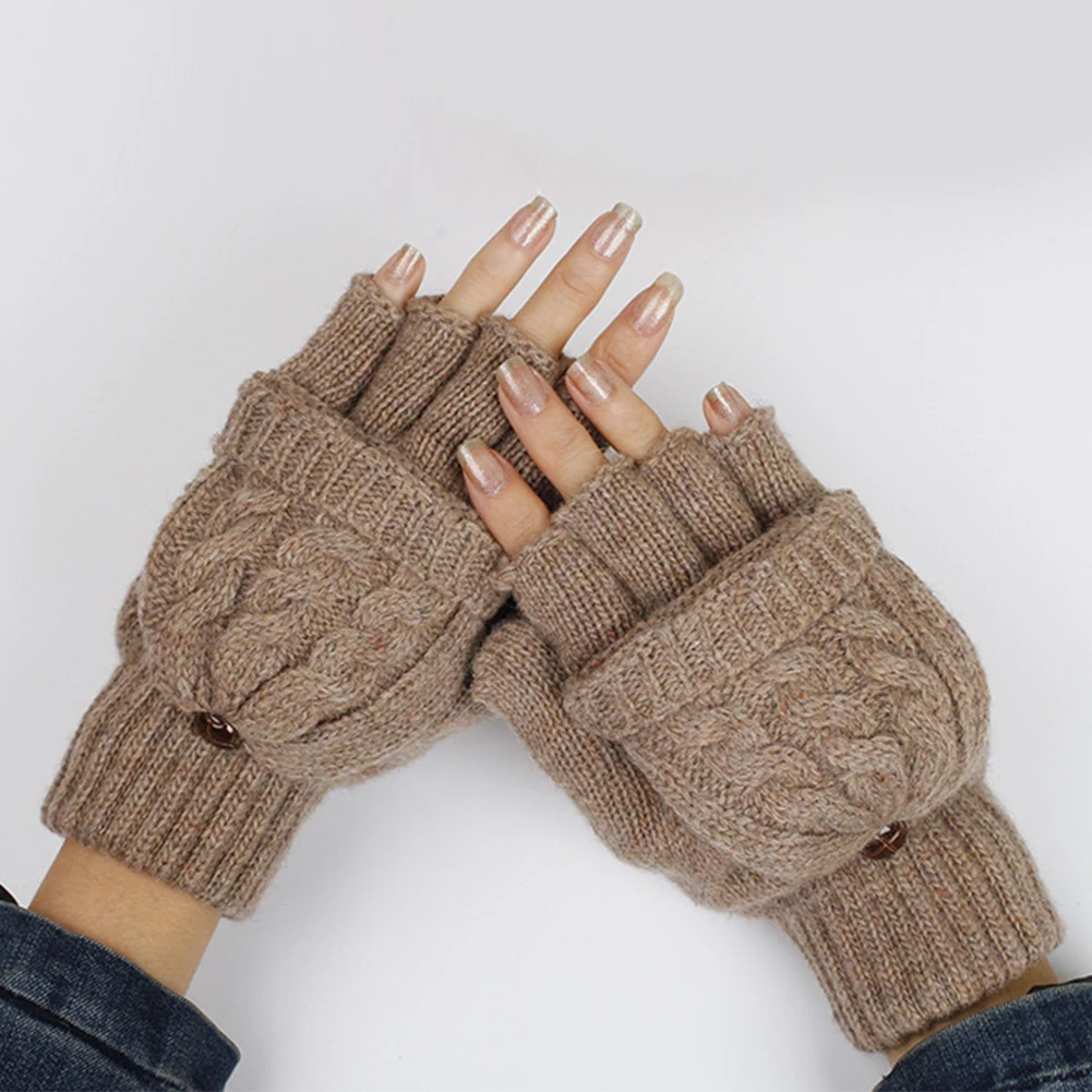 Женские вязаные теплые перчатки из искусственной шерсти, Осень-зима, утепленные перчатки с откидным верхом, теплые перчатки для рук, мягкие митенки, 1 пара