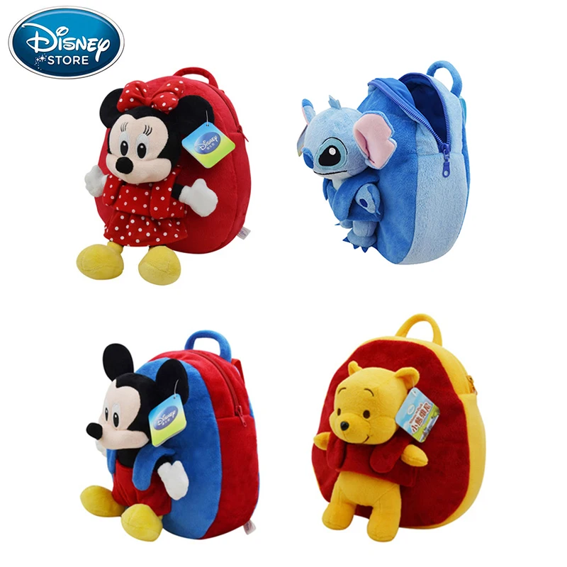 Sac à dos Disney cartable peluche jouets Winnie l'ourson Mickey Mouse Minnie peluche poupée cadeau d'anniversaire pour enfants