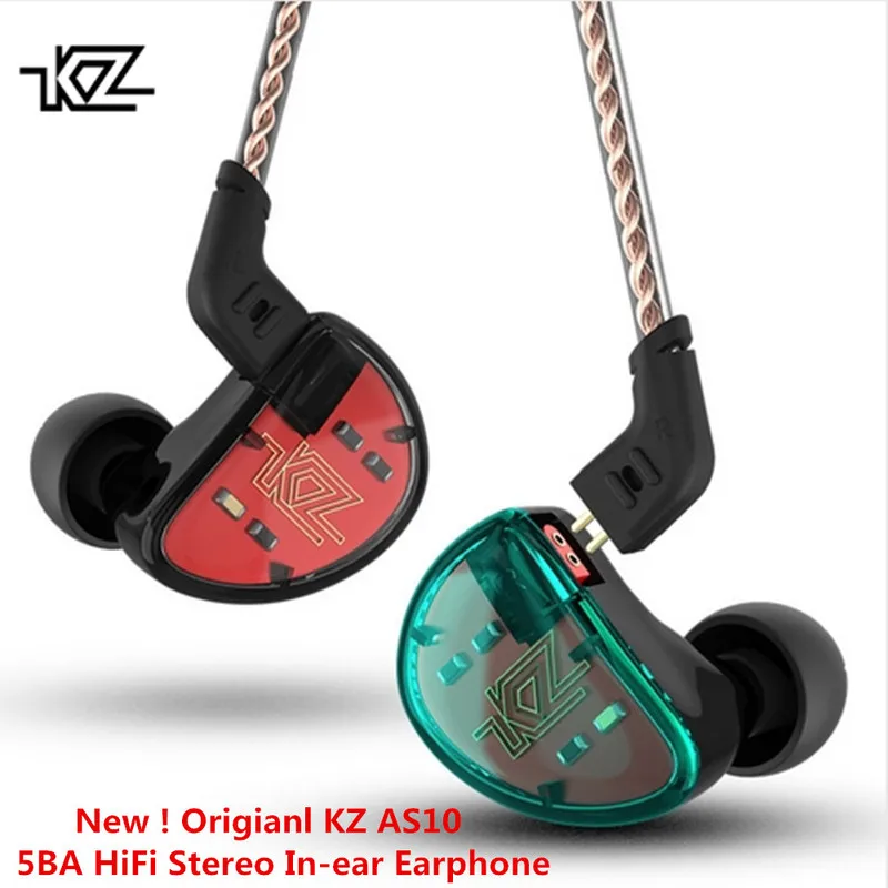 

Original KZ AS10 5BA HiFi Stereo In-Ear Earphone High Resolution Earbuds With 0.75mm 2 Pin Cable Five Balanced Armature Driver