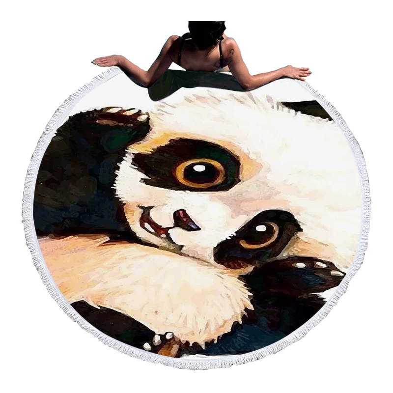 

Panda Tropical Round Beach Towel For Adults Microfiber Towels Large Microfibre Serviette de plage Tapestry Mat Picnic Mat
