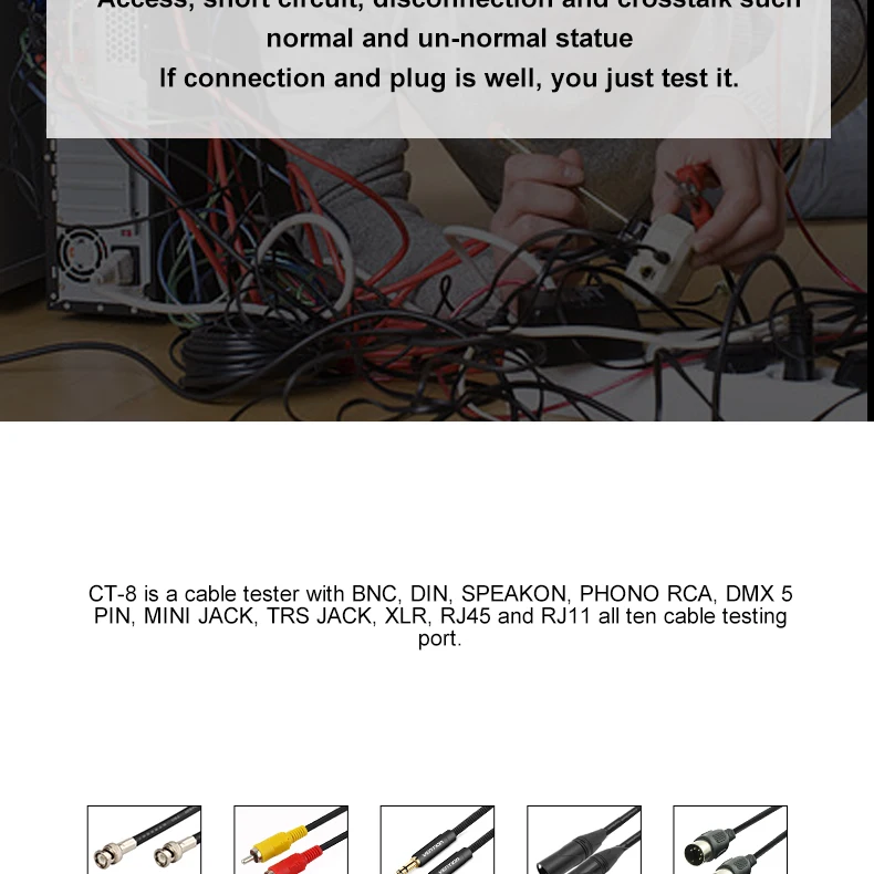 Alctron CT-8 multi-pirpose audio cable tester, teste