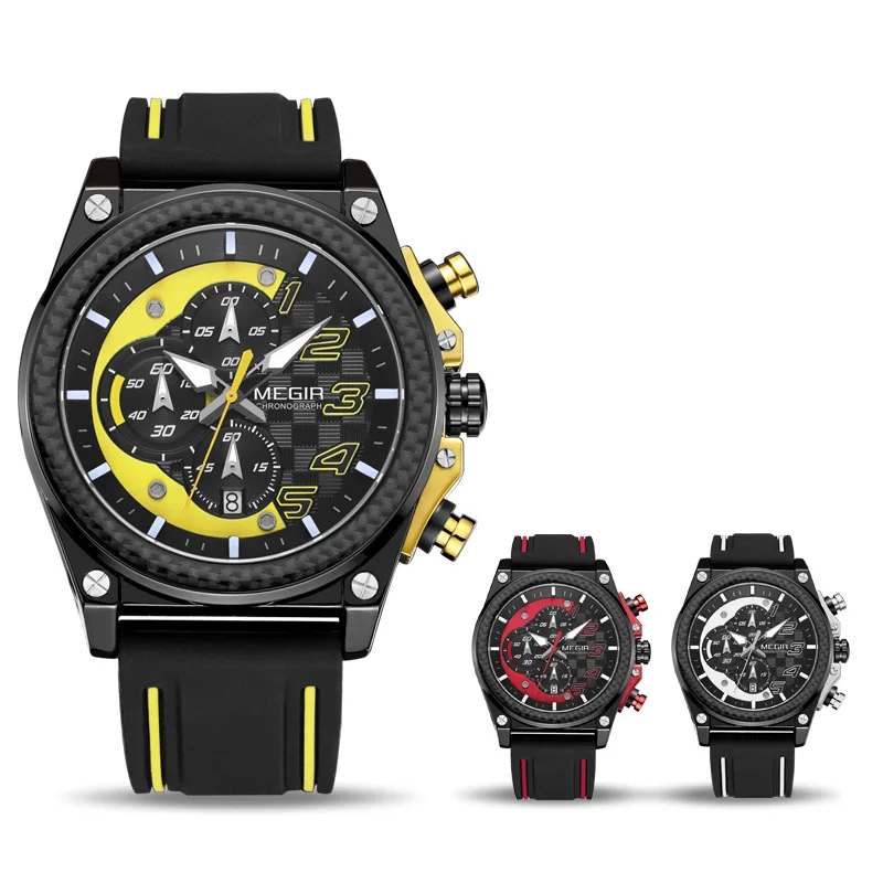 MEGIR Quartz Men Sport Watch Big Dials Silicone Strap Army Military Watches Clock Men Chronograph W